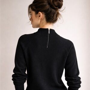 Vintage Black Merino Wool Sweater – Minimalist Back Zip Design
